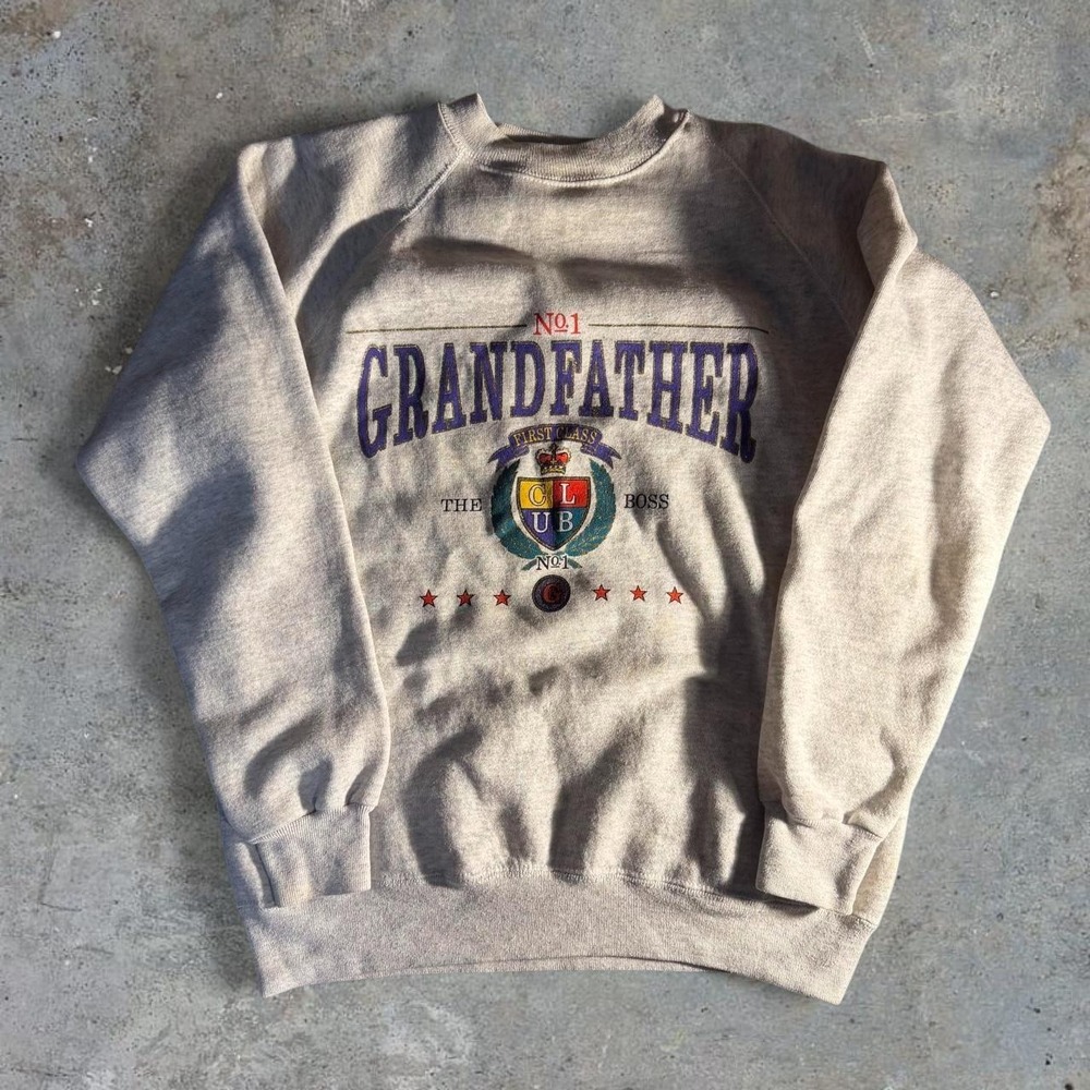 Vintage Grandfather Crewneck Sweatshirt Gray Graphic Pullover Grandpa Gift 90s